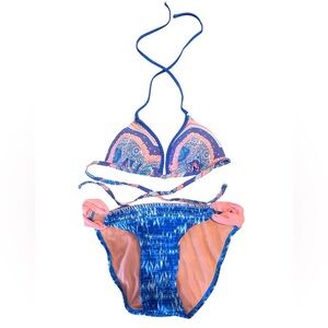Arizona Jean Co. Blue Pink Paisley Triangle Bikini Set Women’s Size Small